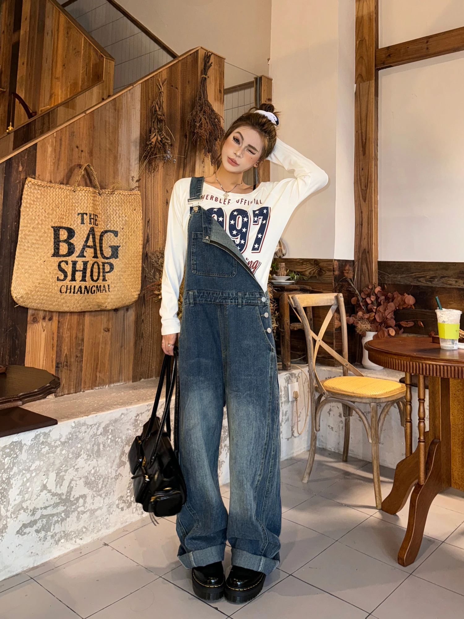 

Джинсы с эскизом в стиле ретро для американских девушек, женские свободные тонкие прямые комбинезоны с широкими штанинами, модные джинсовые повседневные комбинезоны с высокой талией