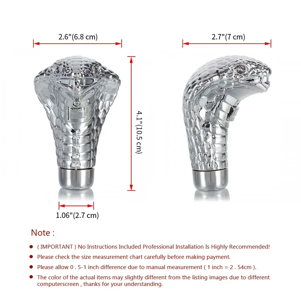 Cobra Snake Chrome Manual Gear Shift Knob - LED Light-Up Car Modification Shifter Accessory