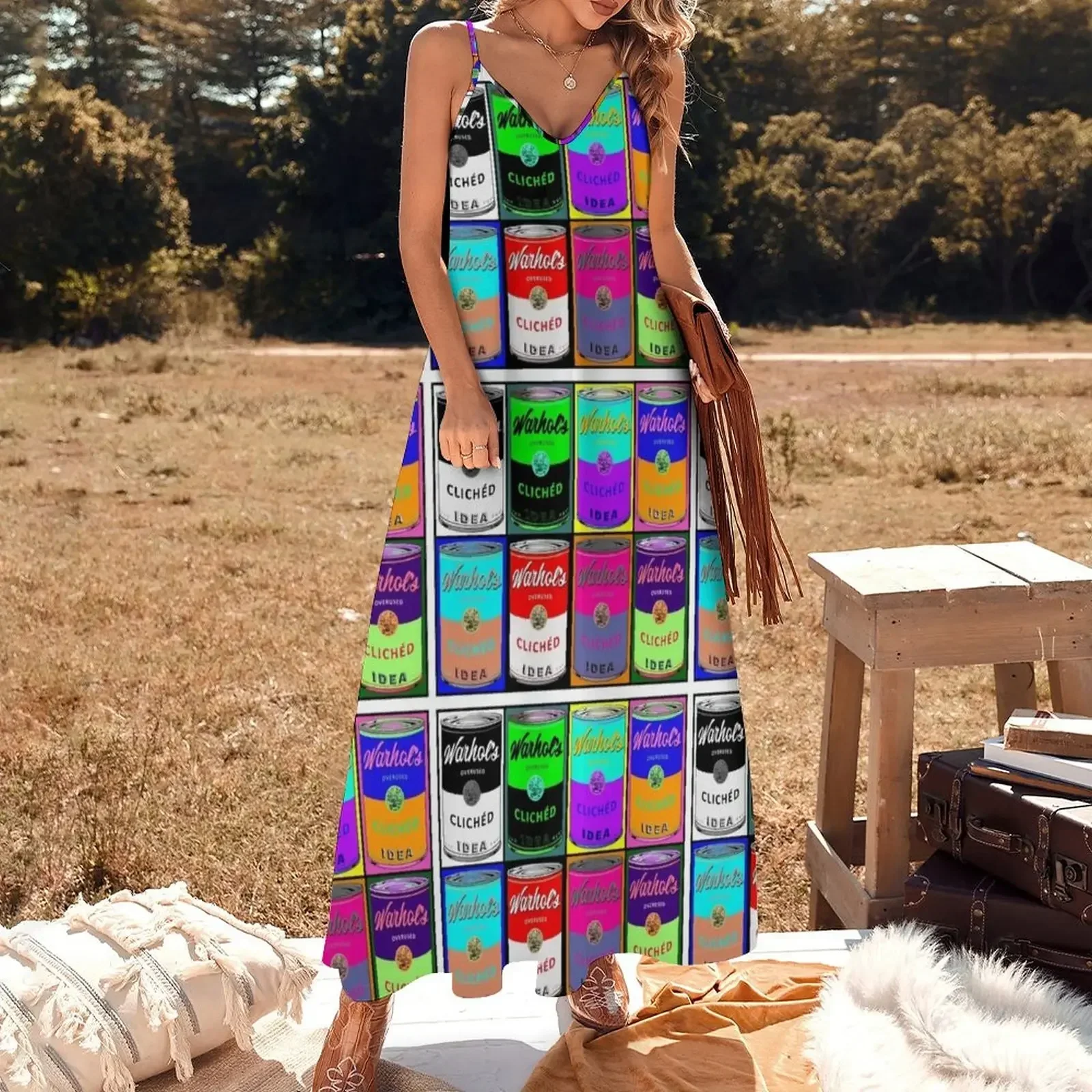 Andy Warhol Soup Can Parody Sleeveless Dress Dress women party dresses women Dress