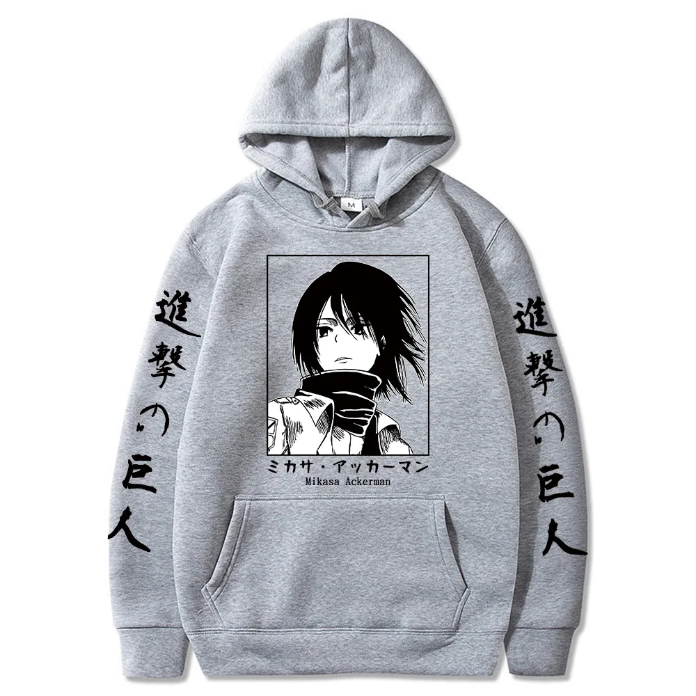 Japanese Anime Mikasa Ackerman Hoodie Sweatshirt Print Unisex Streetwear Hip Hop Style Autumn Winter Fashion Hip Hop Top Clothes