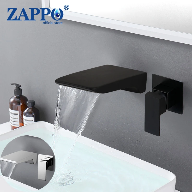 

ZAPPO Luxury Bathroom Basin Faucet Wall Mounted Waterfall Faucets1 Handle Hot Cold Water Mixer Wash Basin Sink Mixer Taps