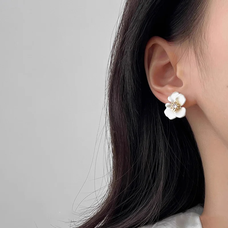 Foxanry الزركون قرط صغير زهري للنساء الفتيات بسيط كلاسيكي فرنسي موضة مزاجه الحلو زفاف العروس مجوهرات هدايا