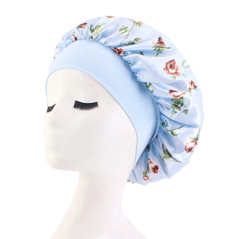 Multi-functional Flower Printing Satin Bonnet for Women Elastic Wide Band Night Sleep Satin Hat Chemo Caps Hair Head Wrap