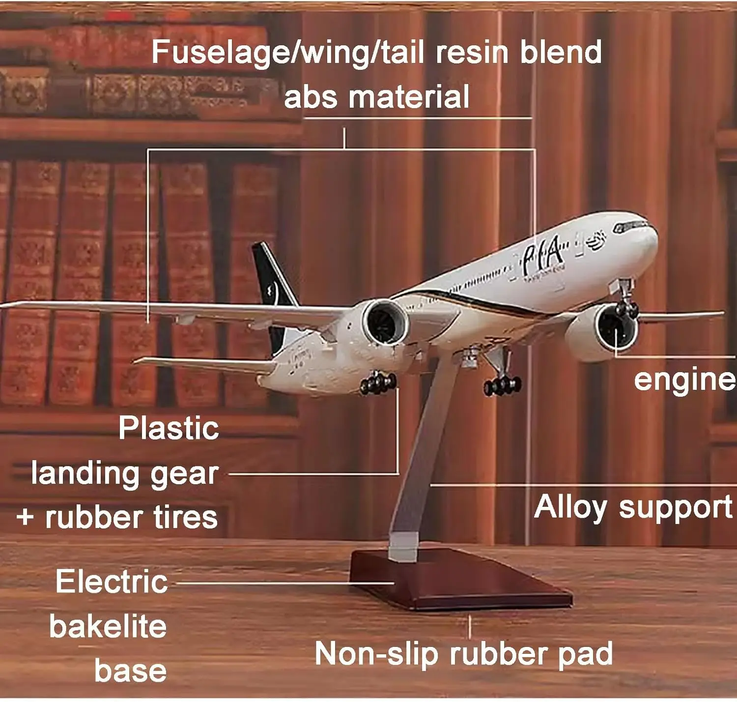 

47cm Scale B777 Pia Aircraft Model Pakistan Airlines Airplanes Decoration With Wheel Landing Gear Resin Miniature Plane Gift By