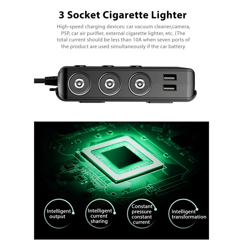 ABFN-Car Charger QC3.0 Fast Charging Cigarette Lighter Adapter Phone Charger With Switch Voltage Display