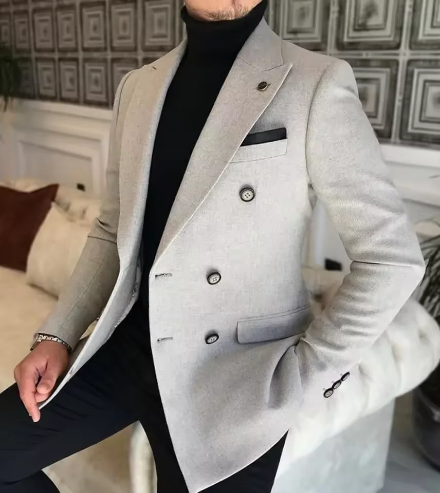 

Formal 2025 New Burgundy Red Grey Lapel Tuxedo Men Slim Fit Suits Coat Jacket Made For Wendding Party Woolen Clothe Customized