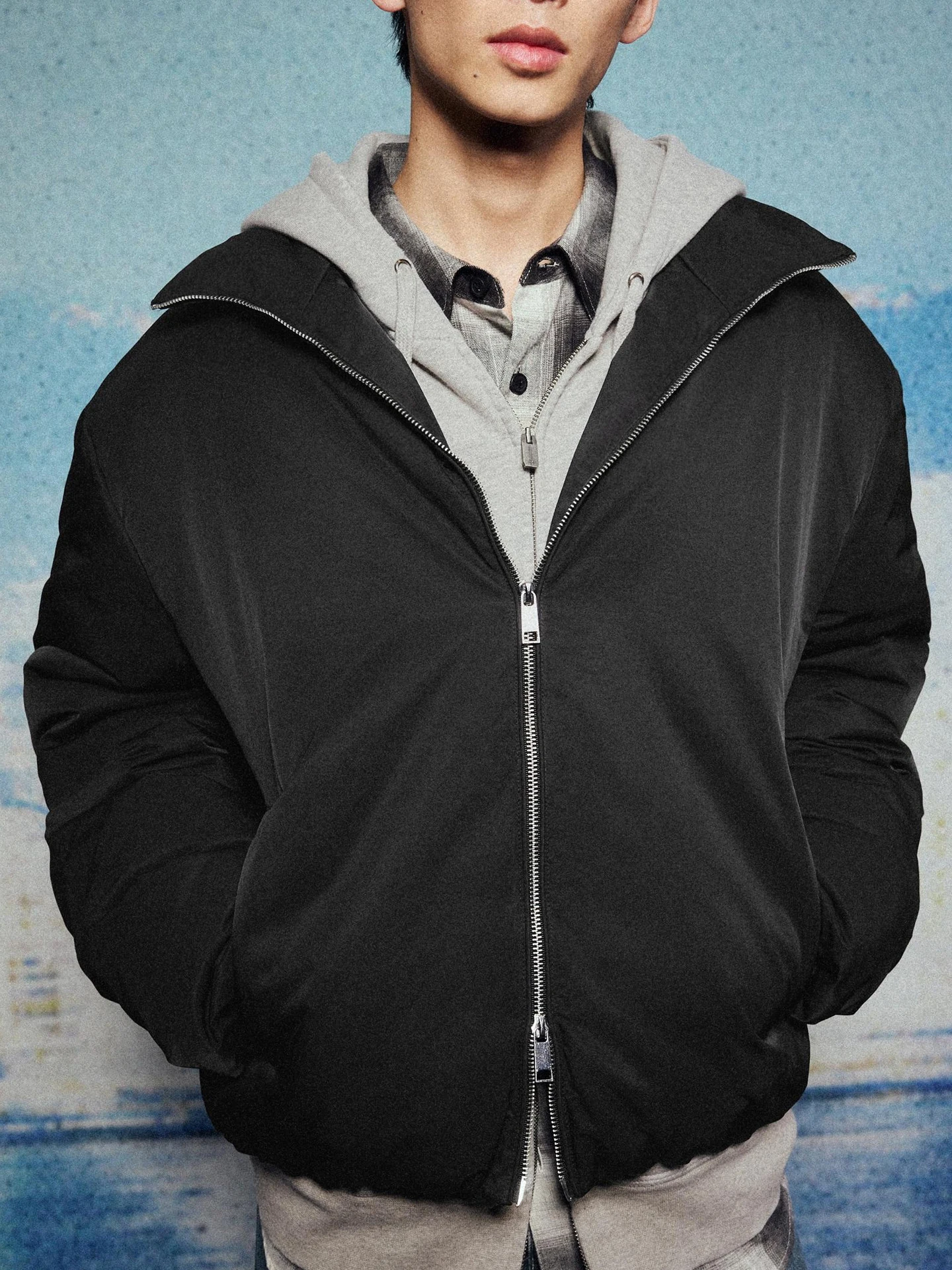 

New Winter Men's Thiened Technological Fabric Water-Repellent Cotton Jaet Stand Collar Outerwear Stand Fit Daily Wear