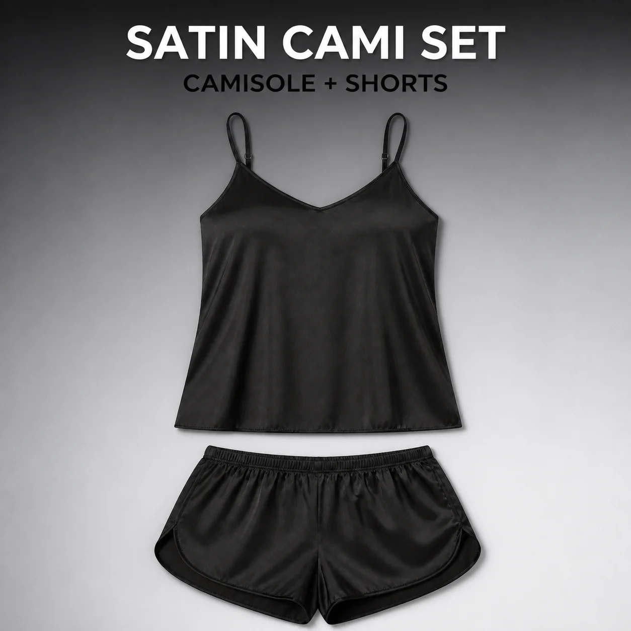 Women's Satin-Finish Pajama Set V-Neck Adjustable Strap Camisole and Shorts Polyester Elastane One Size Sleepwear