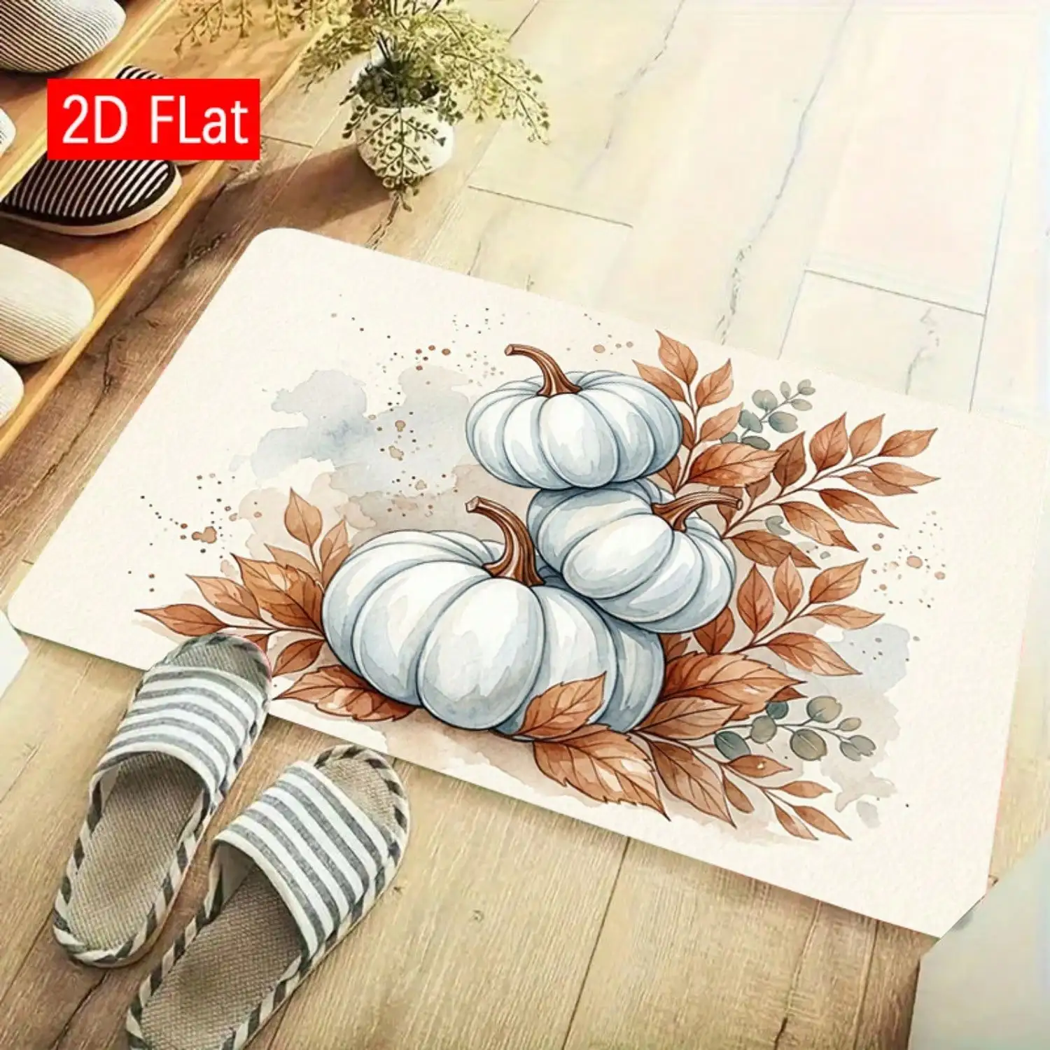 2D Flat Pumpkin Autumn Pattern Printed Door Mat, Soft And Comfortable Fleece Carpet, Indoor/Outdoor Entrance Rug, Home Entrance Carpet, Suitable For Doorway