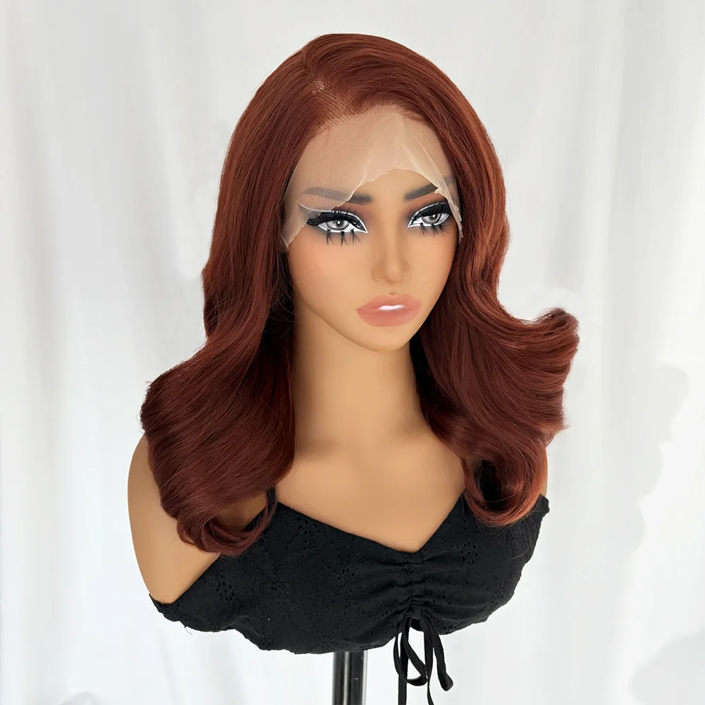 X-TRESS Reddish Brown Colored Synthetic Wigs 18 inches Pre-Plucked Boby Wave 13X6 Lace Front Wig with Baby Hair for Women