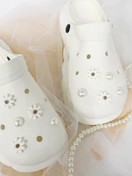 10pcs Faux Pearl Decor Flower Design Shoe Decoration, ABS Graceful Accessories For Clogs Slides