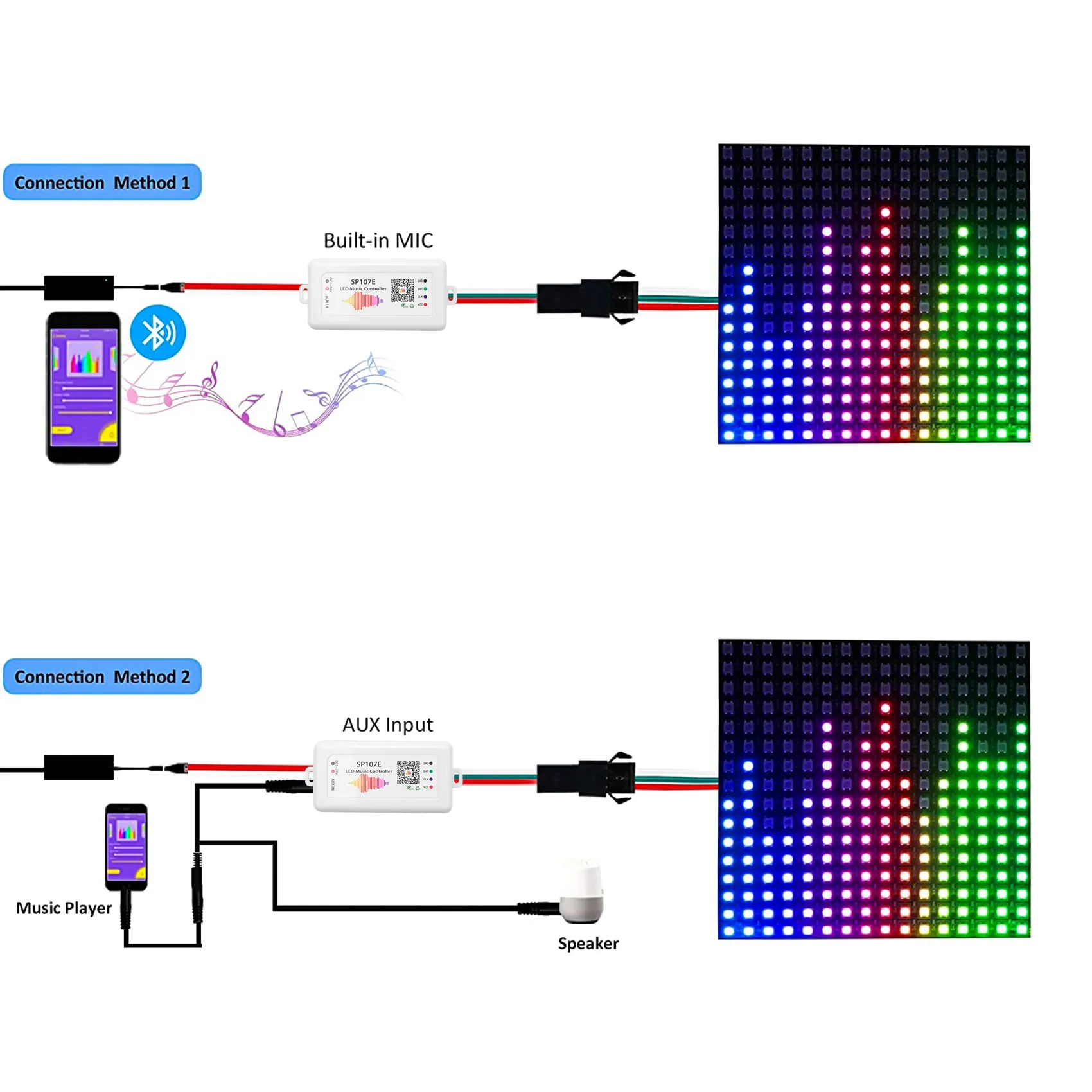 WIFI RGB SP107E Pixel IC SPI Music Bluetooth Controller For WS2812 SK6812 SK9822 RGBW APA102 LPD8806 Strip DC5-24V