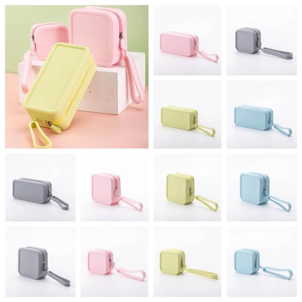 Morandi Color Silicone Cosmetic Bag Coin Purse Large Capacity Multifunction Storage Bag Makeup Brush Holder Rectangle
