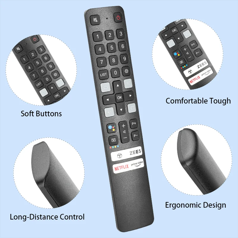 RC901V FMR5 Control Remoto IR de Repuesto para TCL con Botones de NETFLIX y PrimeVideo, para Televisores Inteligentes TCL LED 50P8 65P8 43T8 32P30S 4