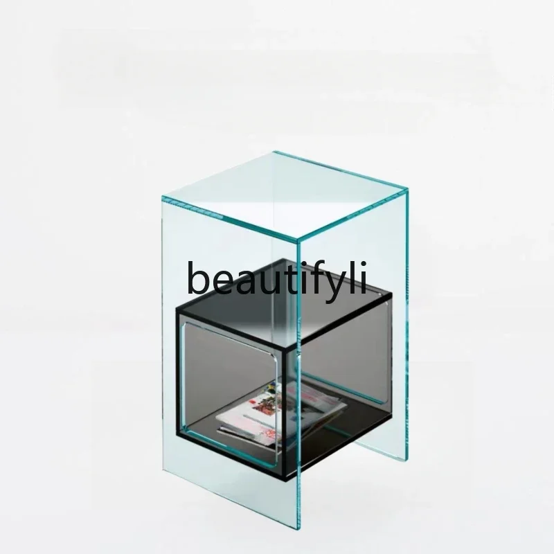 

Italian minimalist sofa small side few living room storage creative transparent modern small bedside table