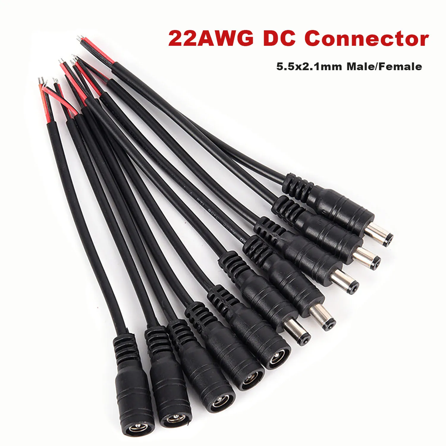 22AWG DC 5.5*2.1mm Male/Female Power Extension Cable 15cm, 5-12V DC Jack Cord for LED Strip Lights CCTV
