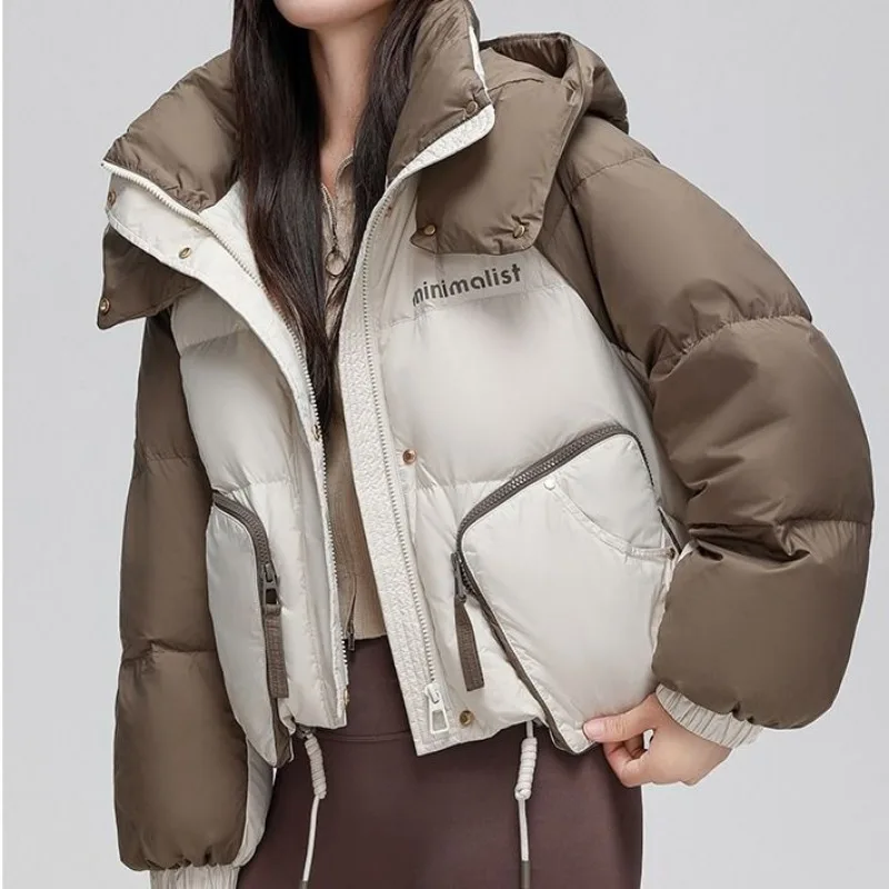 Warme Winter Frau Daunen jacke koreanische schicke Puffer jacke Kapuze Oberbekleidung Tasche Streetwear y2k lässige kurze Jacken dicken Mantel