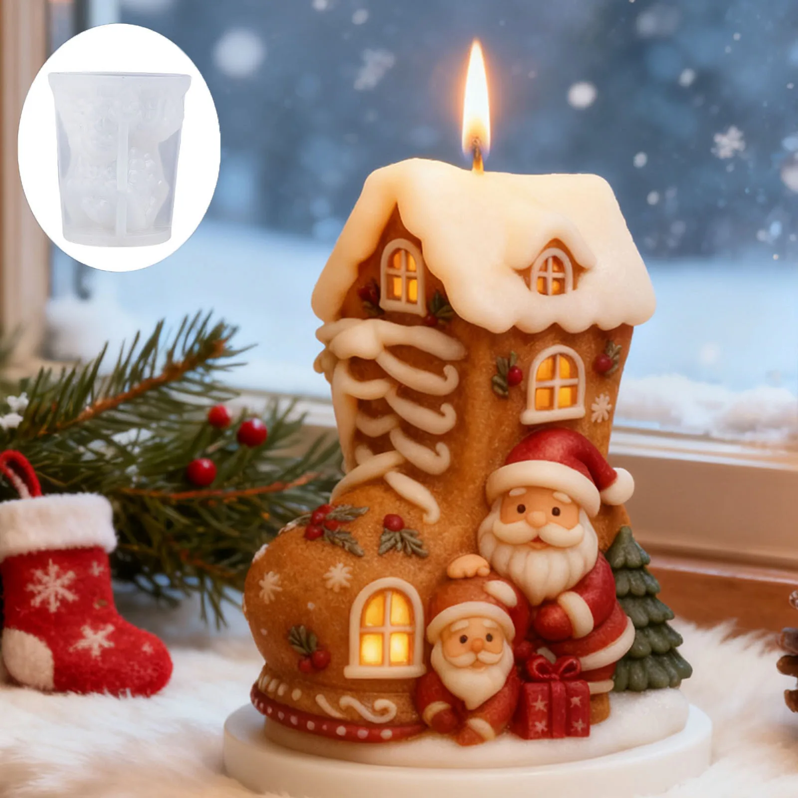 

DIY Christmas House Candle Silicone Mold Handmade Home Decor Christmas Gifts Aroma Plaster Resin Molds for Candles Making Tools