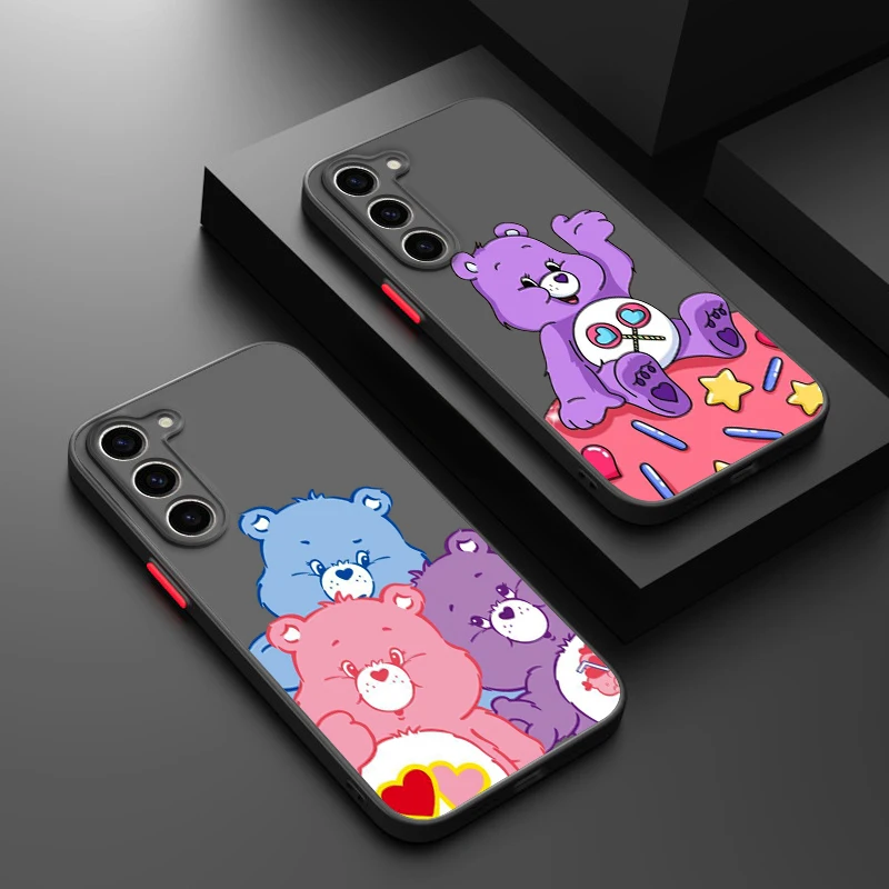 Cute C-cares Bear For Samsung Galaxy A91 A81 A71 A53 A52 A33 A14 A13 A12 5G Frosted Translucent phone Case