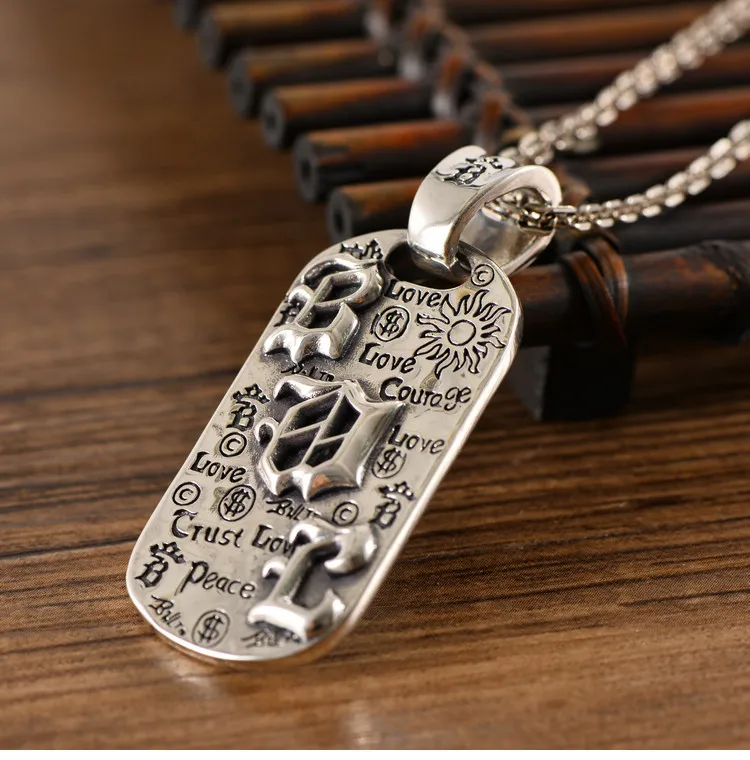 S925 Sterling Silver Jewelry Punk Personalized English Letter Graffiti Pendant Retro Trendy Korean Edition Men's Pendant