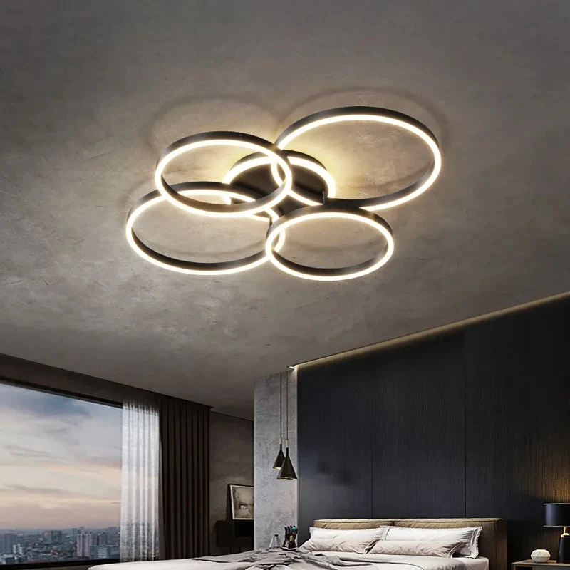Lampu Gantung Modern LED untuk Interior Ruangan, Lampu Gantung Plafon untuk Ruang Tamu, Ruang Belajar, Kamar Tidur, Cincin Bundar Nordik, Dekorasi Rumah