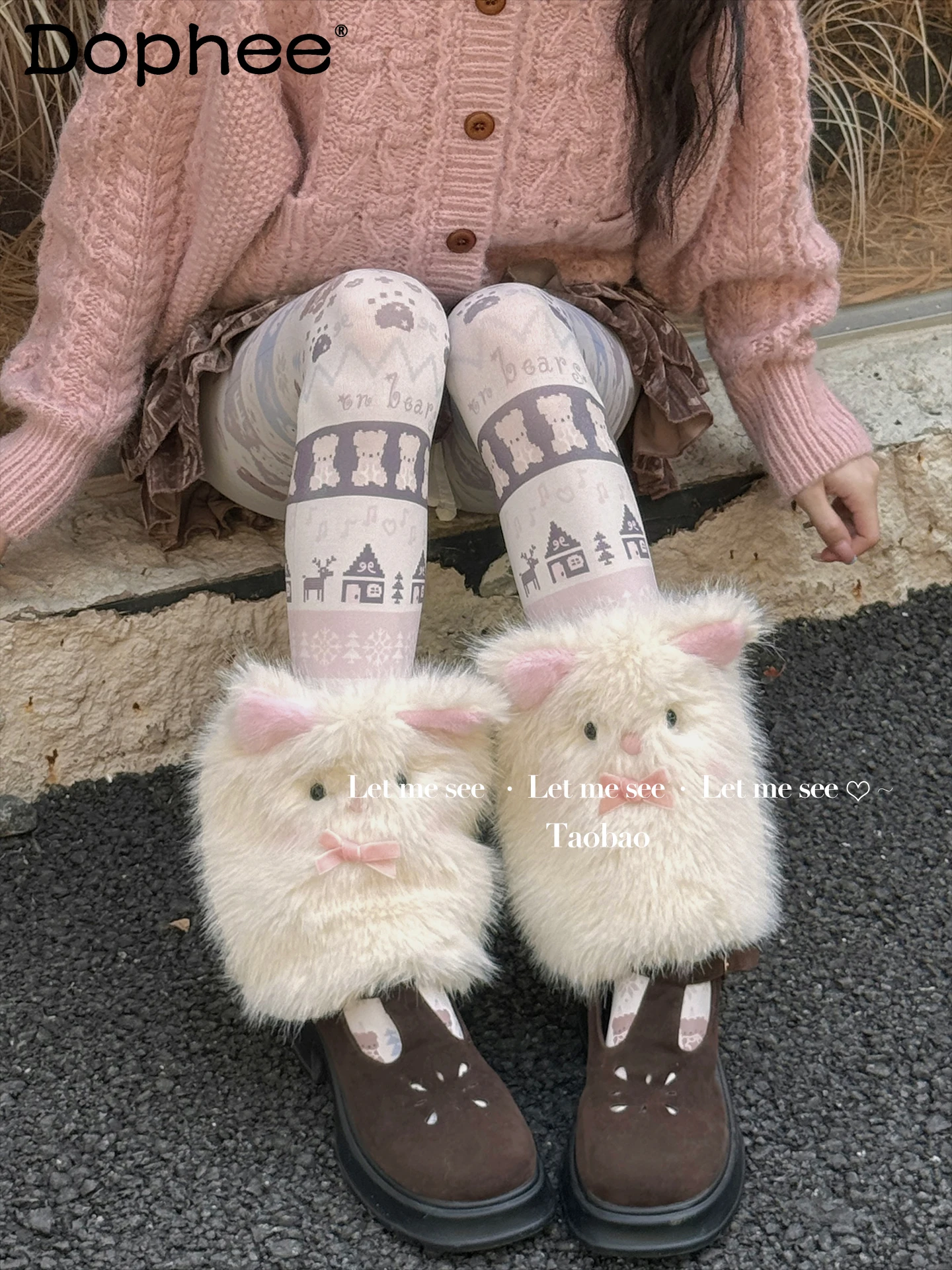 스위트 걸 Y2K 서브컬쳐 일본 스타일 플러시 3D 만화 레그 워머 두꺼운 양말 로리타 달콤하고 귀여운 미드 카프 양말