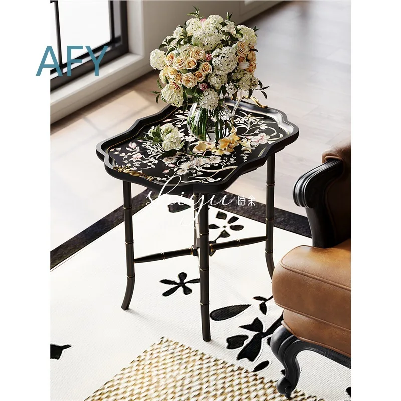 For Shiyu Karte Vintage Hand-Painted Side Table for Sofa Living Room Corner Table American Mid-Century Art Coffee Table