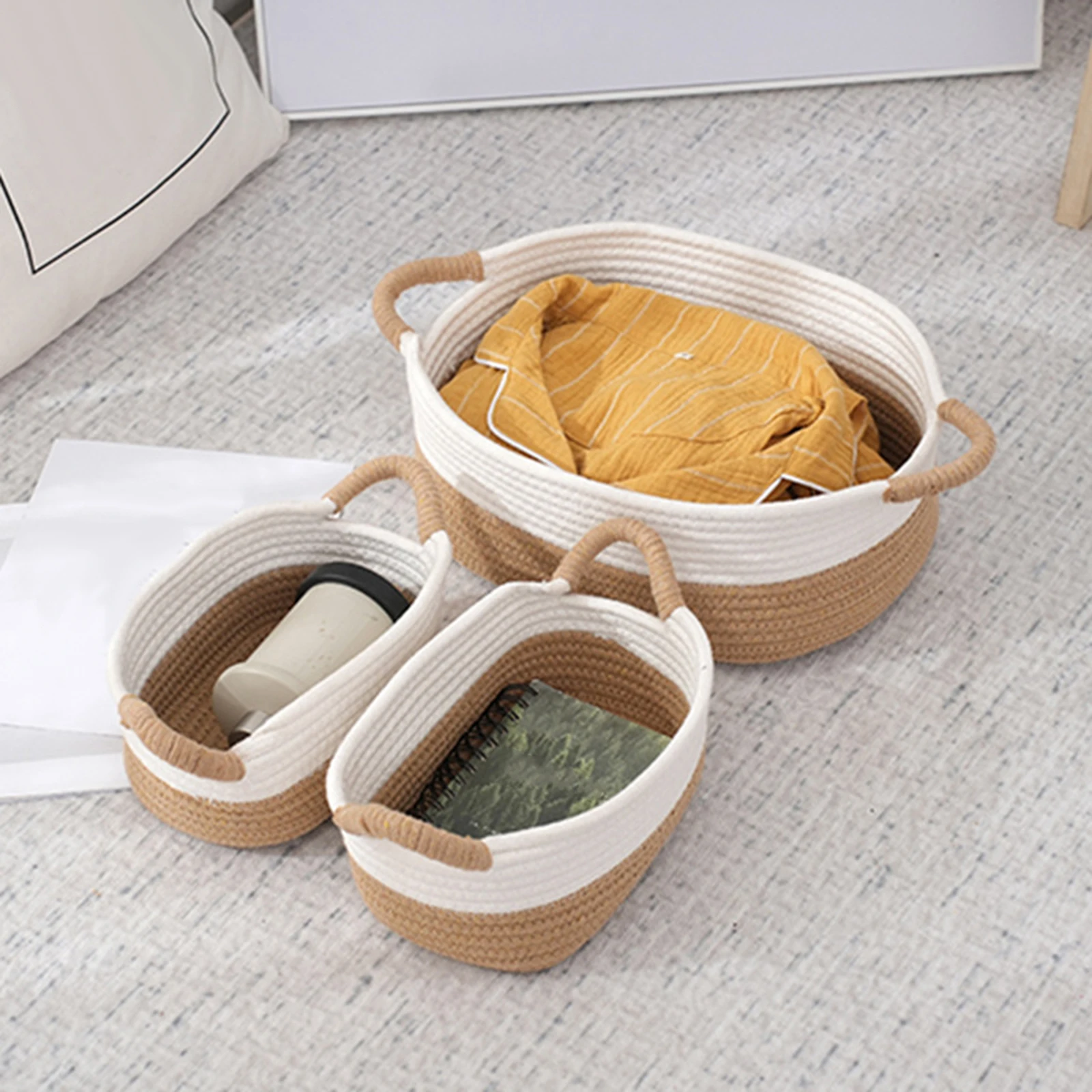 Rope Woven Baskets for Organizing Storage Basket Basket Portable Gift Basket Empty for Bathroom Home Nursery Desktop Books