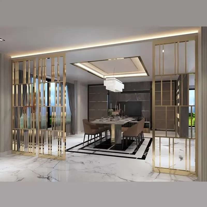 Stainless Steel Movable Contemporary European Style Room Divider Customizable Size for Living Room Dining Room Screen