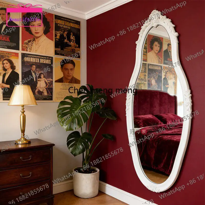 a17 American carved wall hanging full-length mirror entry living room dressing large mirror retro French oval entrance