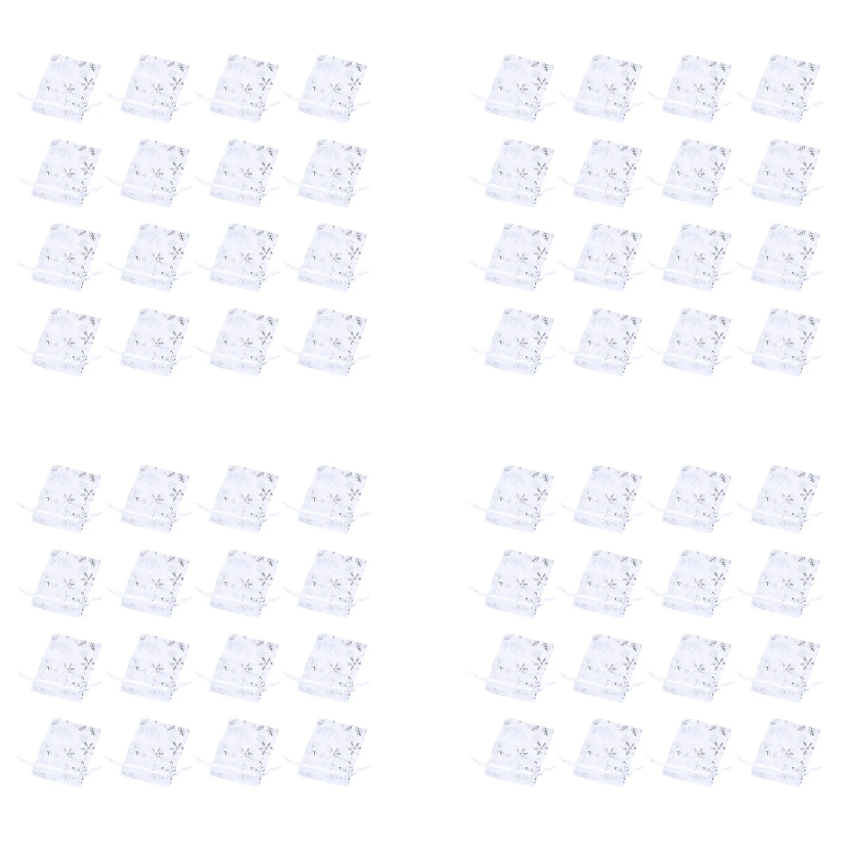 【SYCQ】400 PCS Organza Wedding Gift Bags Drawstring Jewelry Pouch Bags Silver White Snowflakes Printed Sheer Party Favor Bags