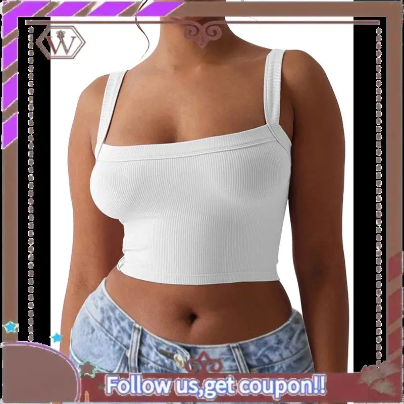 A95D-Womens Cotton Ribbed Square Neck Tank Tops Basic Backless Sleeveless Summer Shirts 2025