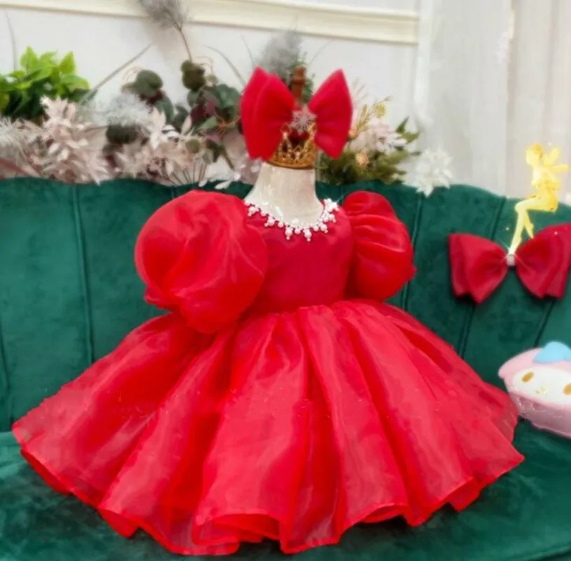 

New 12 Month Cute Baby Girl Dress Big Bow Princess Dress Infant 1st Birthday Party Ball Gown Newbron Kid Baptism Tutu Costume