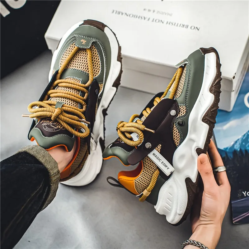 

spring summer mesh niche fashion sports shoes Men's running shoes popcorn casual mens shoes thick-soled platform chunky sneakers