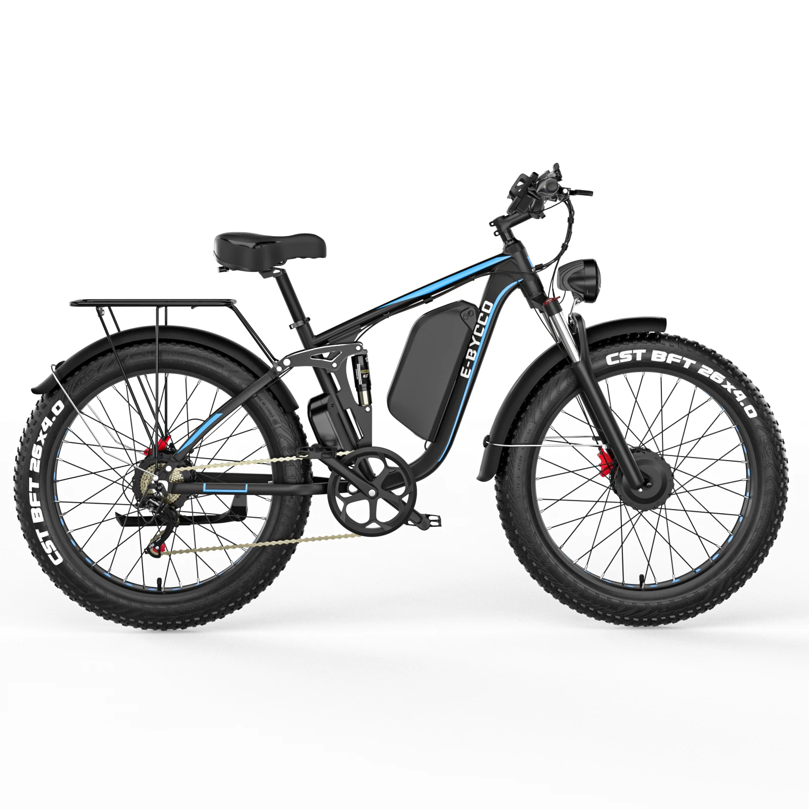 2026 E-BYCCO EB7 Pro All-Terrain Offroad-E-Bike, Doppelmotor 52V 23Ah Großer Akku, 26×4,0 Zoll Fat Tire Hydraulische Bremse Elektrofahrrad für Erwachsene