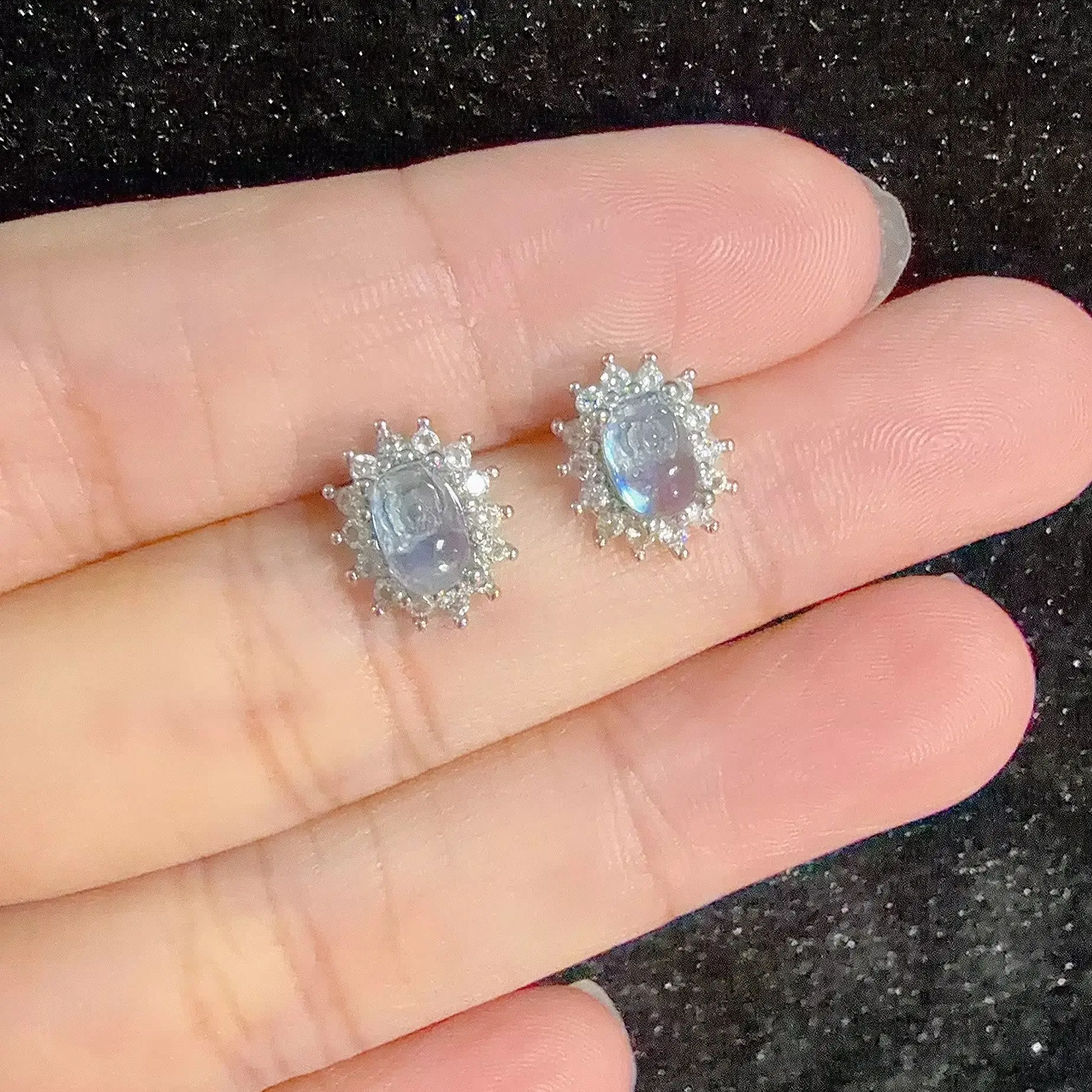 Elegant 925 Pure Silver Hand Carved Natural Aquamarine Earrings Surrounded Sparkling White Zircon Cold Tone Ears Women Jewelry