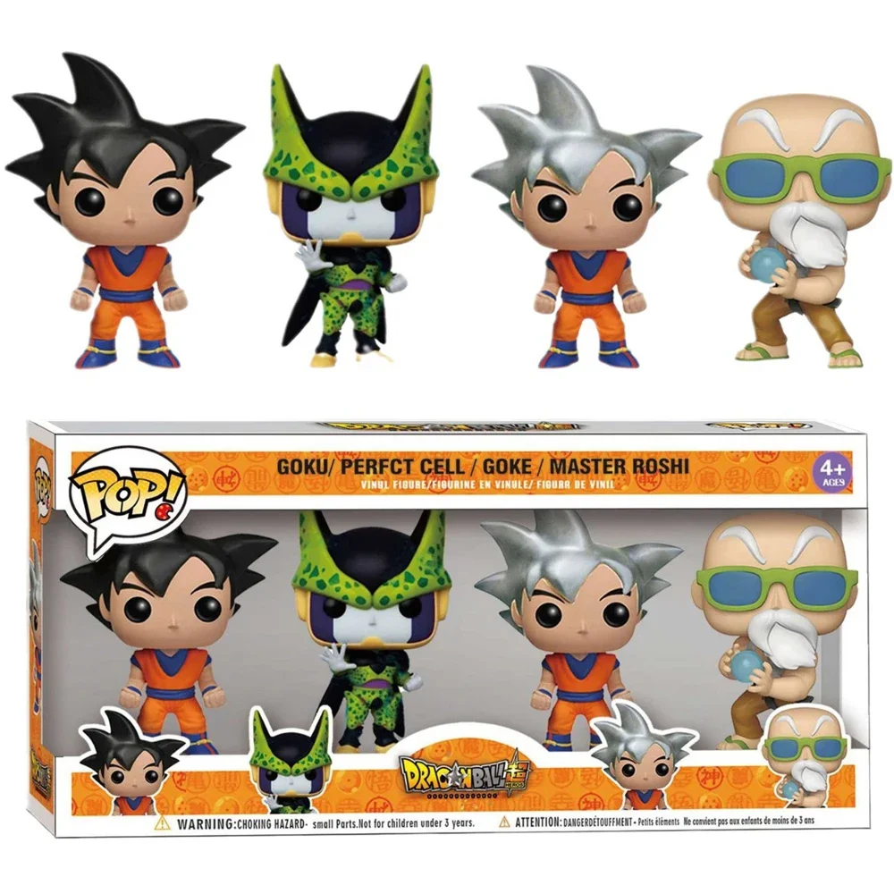 4pc/set Funko POP Dragon Ball  Z Figure GOKU PERFT CELL MASTER ROSHI Vinyl Clint Action Figure Collectible Model Toys