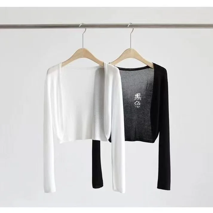 

Summer Thin Ice Silk Knitted Sun Protection Cardigan Women's Short Style Vest Outer Thin Veil Coat Air Conditioner Cover up