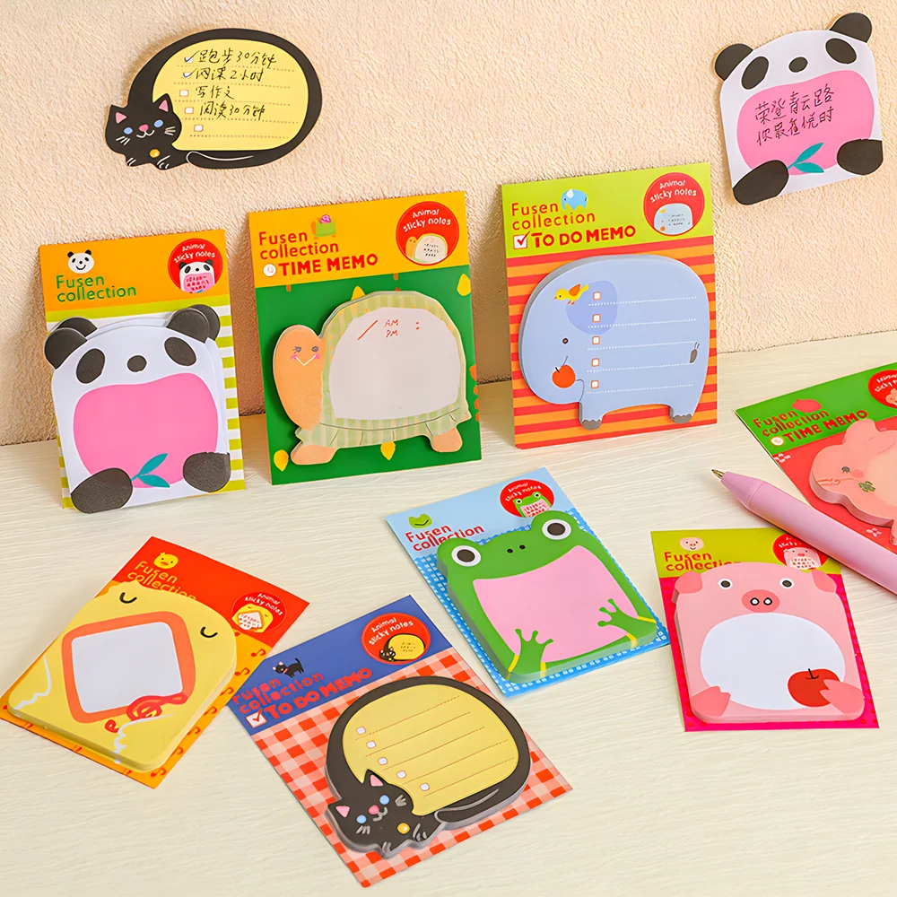 Cute Animal Sticky Notes Small Panda Cat Memo Pad Bunny Pig Funny Kawai Post Notepad Tab Girl Kids Estetyczne naklejki papiernicze