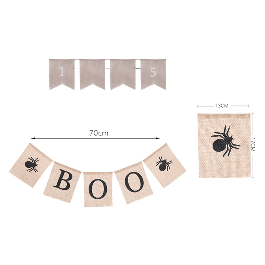 

Linen Spider Flags Bunting Garland Halloween Decoration Indoor Outdoor Banner Water Resistant Spider Pattern