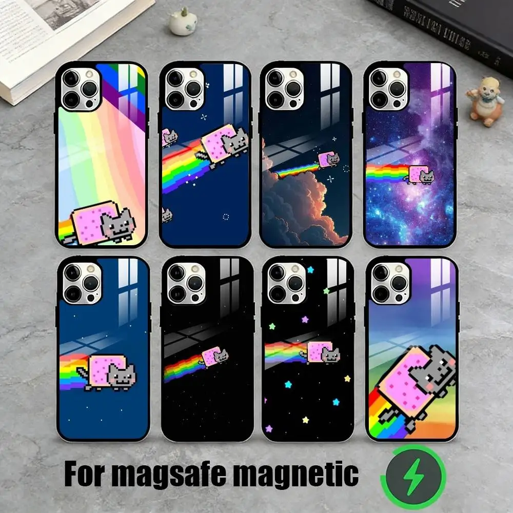 

N-Nyan Cat Cute Phone Case For iPhone17,16,15,14,13,12,11 Plus,Pro Max Magnetic For Magsafe Wireless Charging