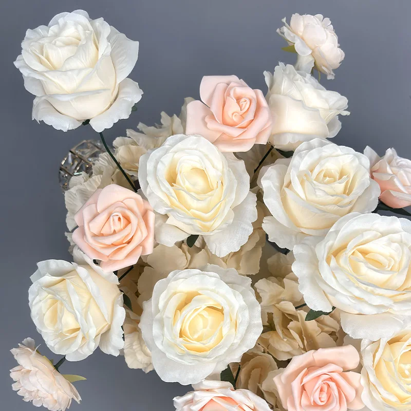 Burgunderrote künstliche Rosenblume, Hochzeitsläufer, Blumenarrangement, Bühnenhintergrund, Blumentischdekoration, Partydekoration, Requisiten – Detail 8