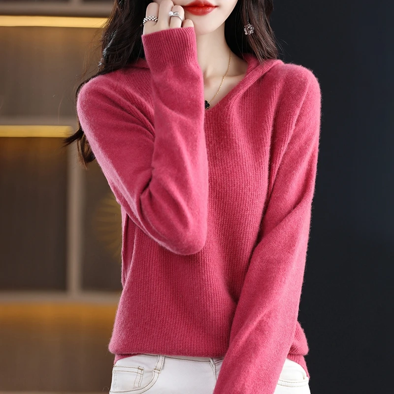 

2023 New Autumn And Winter Hooded Hoodie Loose Hooded Knitted Thick Cashmere Sweater Women