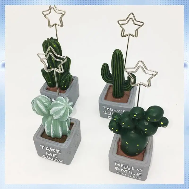 

ABRJ-Cactus Plants Resin Message Photo Card Paper Clip Memo Note Holder Home Office Desk Decorations