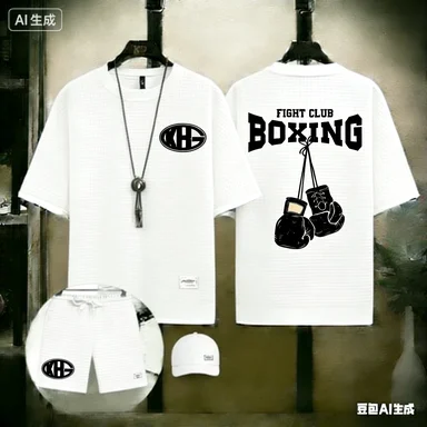 

Men's Hajime no Ippo Kamogawa Boxing Gym Print 2 Piece Outfit Waffle Knit T-Shirt + Shorts Set Anime Boxing Streetwear Tracksuit