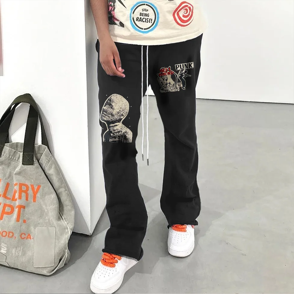 

Y2k Street Printed Flared Pants Men's Harajuku Casual Loose Wide Leg Pants Joggers Hip Hop 2024 Straight Vintage Trouseres Pants