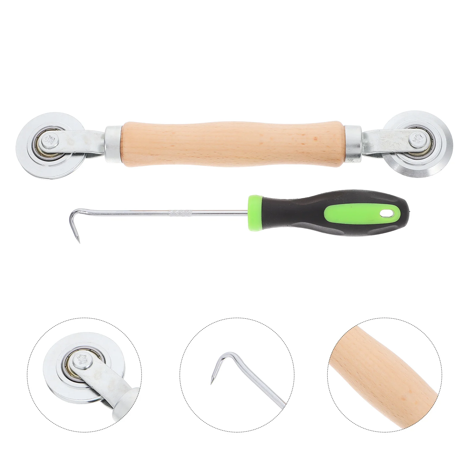 

2pcs Screen Installation Tool Wood Handle Carbon Steel Double Wheels Replacement For Aluminum Doors Windows Mesh