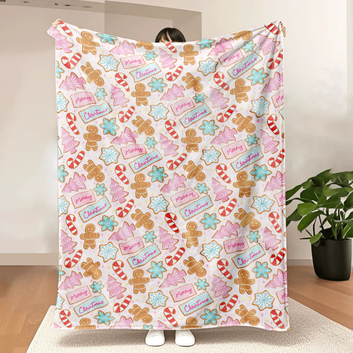 Pink Christmas Throw Blanket - Stylish and Cute Throw Blanket for Couch, Chair or Bed - Pink Christmas Decor - Soft & Plush