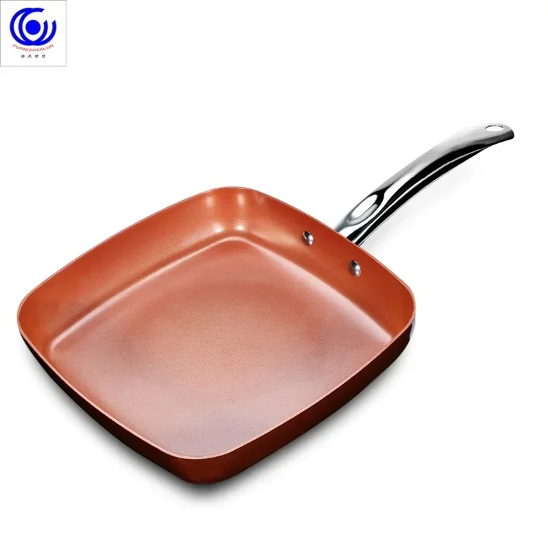 Copper Square Frying Pan with Ceramic Coating, Skillet Oven, Dishwasher Safe, 4 L Non-stick Cooking Pan