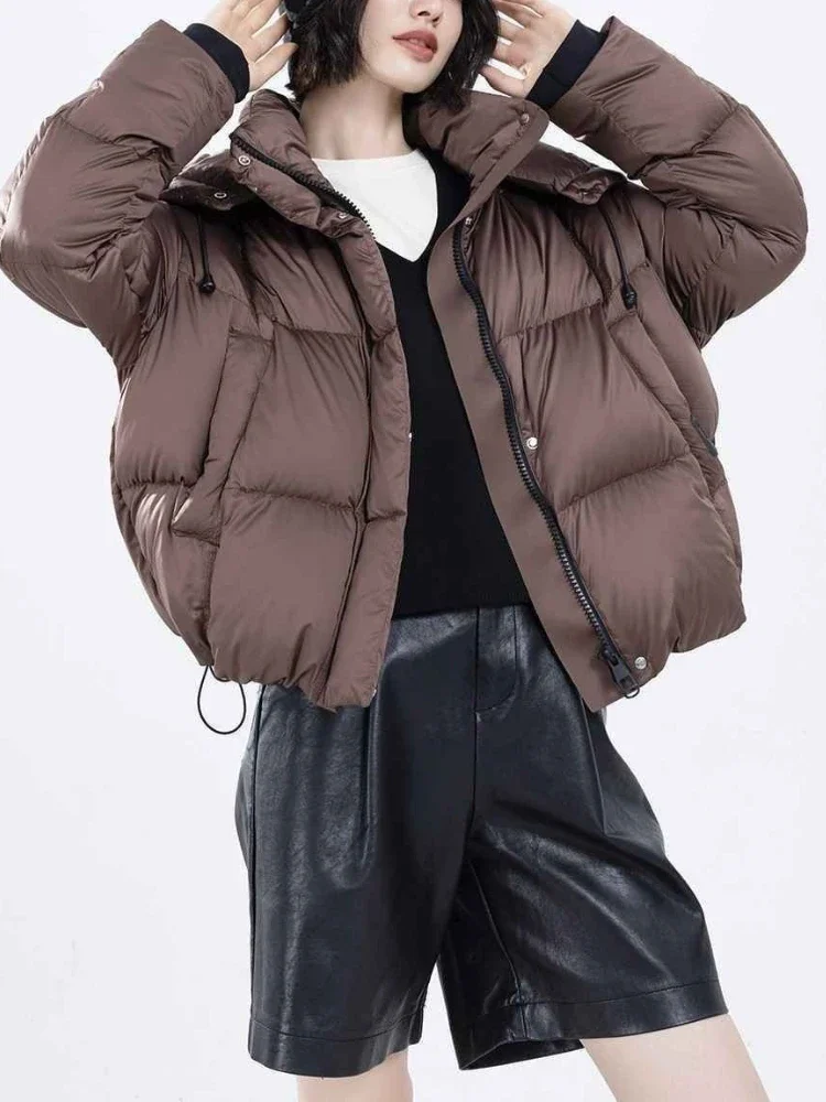 Inverno nova moda streetwear casacos curtos feminino fino manga longa para baixo casacos vintage elegante escritório casual jaqueta de algodão quente